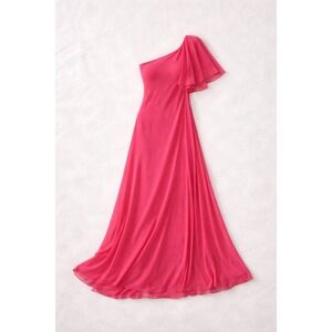 Ki Who Are You Pink One Shoulder Ruffle Maxi Dress IT 44 New